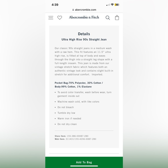 23/000 Long A&F 90s straight Ultra High Rise Curve Love Jeans - Picture 6 of 6